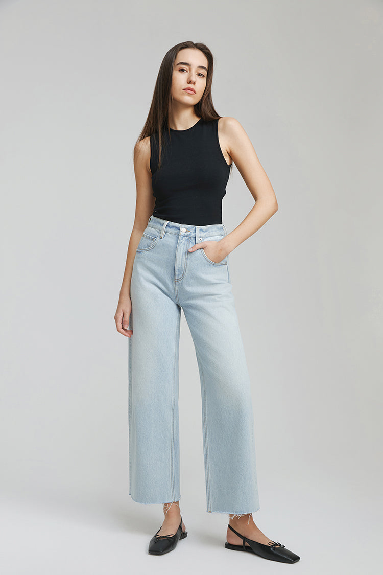Moon Curve Raw Hem Crop Jeans HJ129 Hey Joanie
