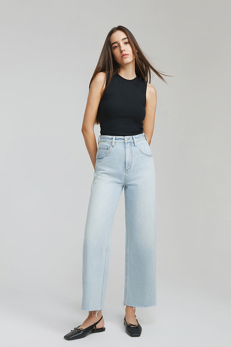 Moon Curve Raw Hem Crop Jeans HJ129 Hey Joanie