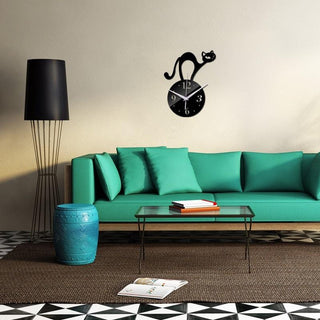 Home Decoration Wall Mirror 3D Hanging Clock Wall Murals Decal Sticker Acrylic Wallpaper for Unisex Teen Children Kid Boy Girl Classroom Gym Room Cartoon Cats Design Sticker Watch Stevvex