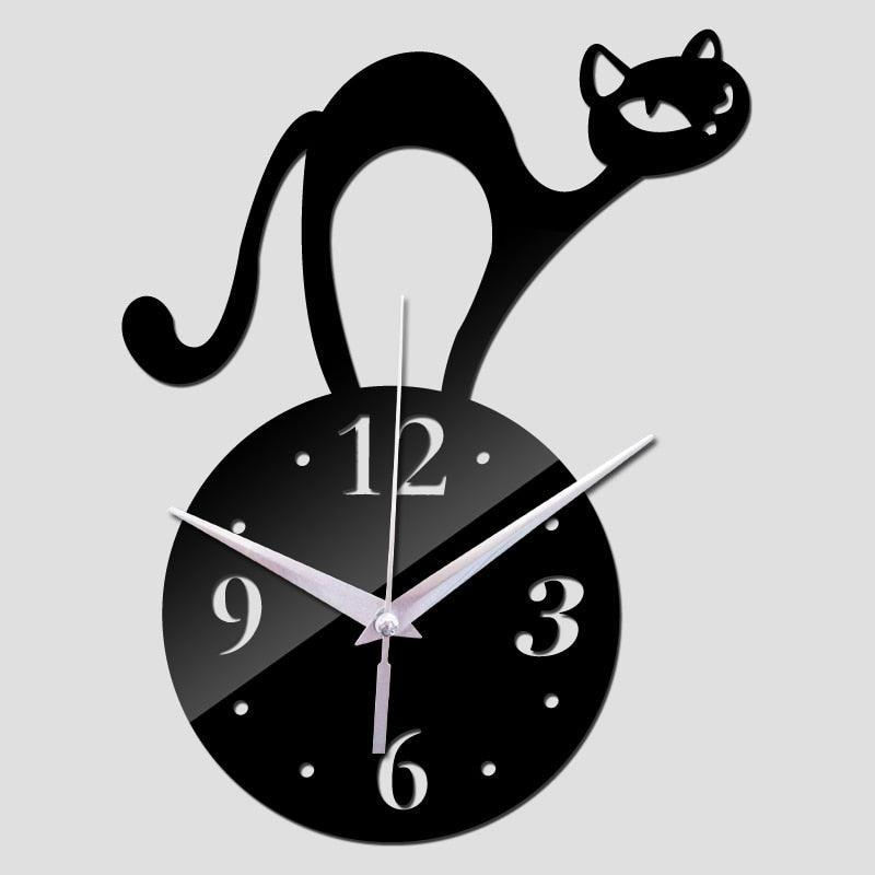 Home Decoration Wall Mirror 3D Hanging Clock Wall Murals Decal Sticker Acrylic Wallpaper for Unisex Teen Children Kid Boy Girl Classroom Gym Room Cartoon Cats Design Sticker Watch Stevvex