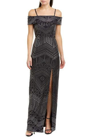 Laundry Spaghetti Strap Popover Slit Front Zipper Back Embellished Crepe Dress - By Baano