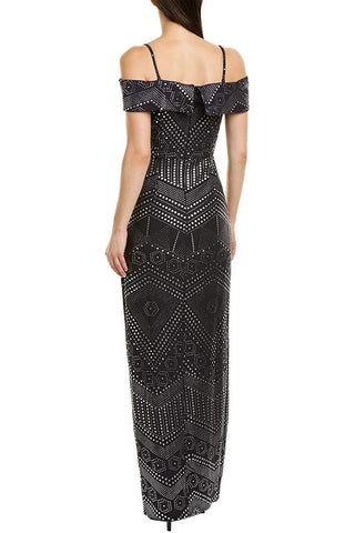 Laundry Spaghetti Strap Popover Slit Front Zipper Back Embellished Crepe Dress - By Baano