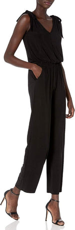 Laundry V - Neck Tie Shoulder Blouson Elastic Waist Solid Jumpsuit - Glamourous Grace
