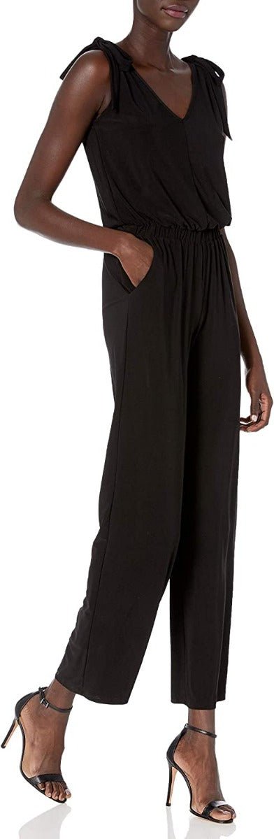 Laundry V - Neck Tie Shoulder Blouson Elastic Waist Solid Jumpsuit - Glamourous Grace