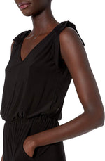 Laundry V - Neck Tie Shoulder Blouson Elastic Waist Solid Jumpsuit - Glamourous Grace