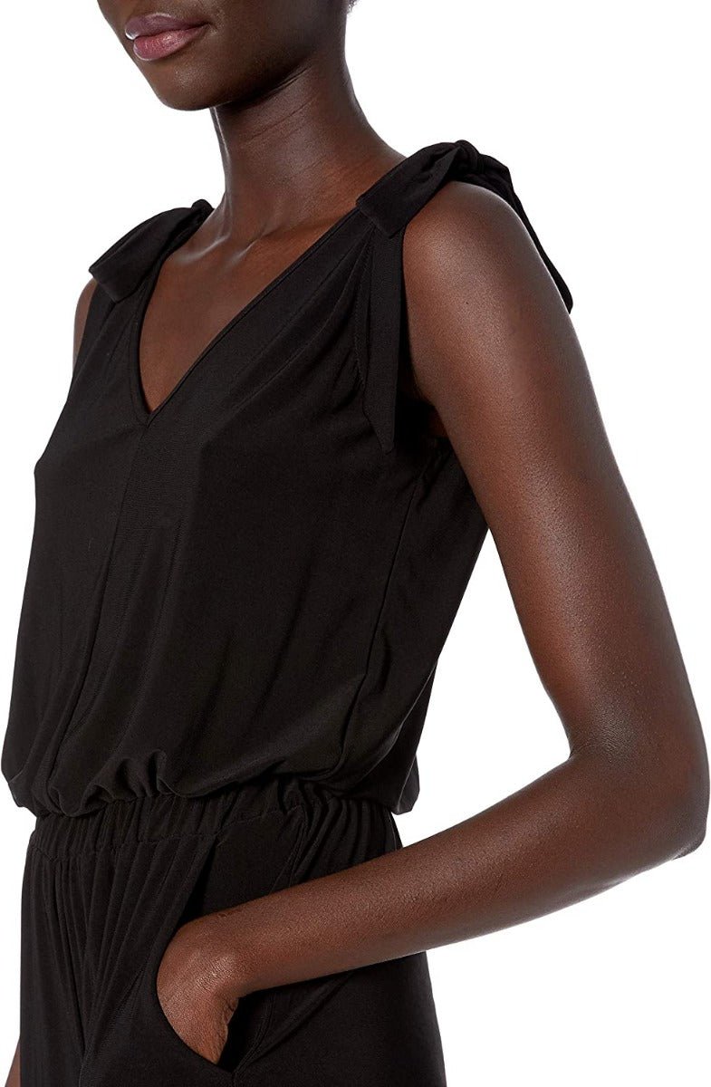 Laundry V - Neck Tie Shoulder Blouson Elastic Waist Solid Jumpsuit - Glamourous Grace