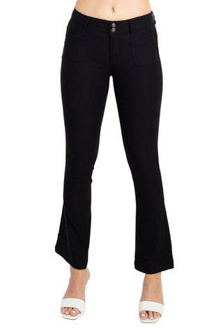 Sabrina Lauran NY Mid Waist Button Zipper Closure Belt Hoop Solid Stretch Denim Pants with Pockets - By Baano