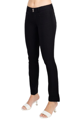 Sabrina Lauran NY Mid Waist Button Zipper Closure Belt Hoop Solid Stretch Denim Pants with Pockets - By Baano