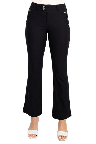 Sabrina Lauran NY Mid Waist Button Zipper Closure Belt Hoop Solid Stretch Denim Pants with Pockets - By Baano