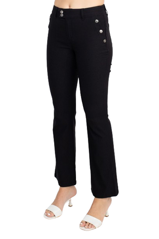 Sabrina Lauran NY Mid Waist Button Zipper Closure Belt Hoop Solid Stretch Denim Pants with Pockets - By Baano