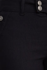 Sabrina Lauran NY Mid Waist Button Zipper Closure Belt Hoop Solid Stretch Denim Pants with Pockets - Glamourous Grace