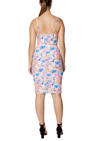 Laundry Spaghetti Strap Ruched Bodycon Floral Print Zipper Back Matte Jersey Dress - Glamourous Grace