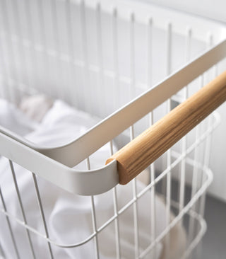 Rolling Wire Basket (15" H)  - Steel + Wood - By Baano