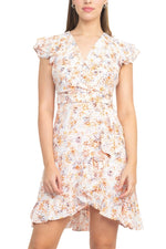 Laundry V - Neck Flutter Sleeve Tie Waist Ruffled Hem A - Line Zipper Back Twill Dress - Glamourous Grace