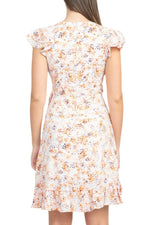 Laundry V - Neck Flutter Sleeve Tie Waist Ruffled Hem A - Line Zipper Back Twill Dress - Glamourous Grace