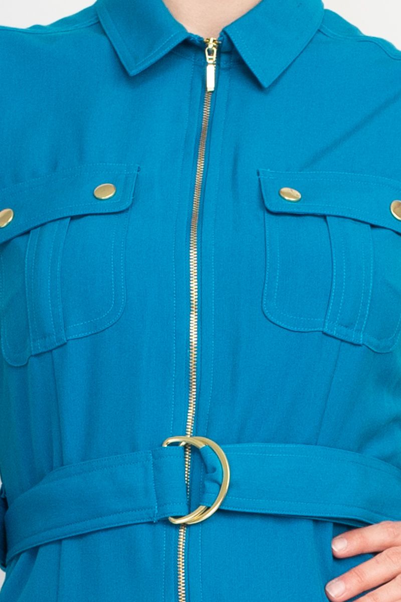 Stylish Sharagano Belted Zip Front Dress with Pockets - Glamourous Grace