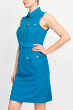 Stylish Sharagano Belted Zip Front Dress with Pockets - Glamourous Grace