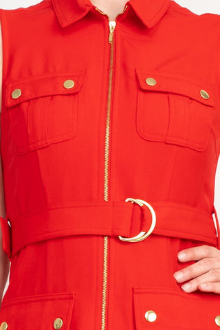 Stylish Sharagano Belted Zip Front Dress with Pockets - Glamourous Grace