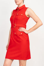 Stylish Sharagano Belted Zip Front Dress with Pockets - Glamourous Grace