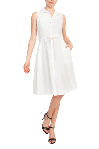 Sharagano Rayon Sleeveless Button Down Collar Shirt Dress With Pockets - Glamourous Grace