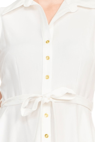 Sharagano Rayon Sleeveless Button Down Collar Shirt Dress With Pockets - Glamourous Grace