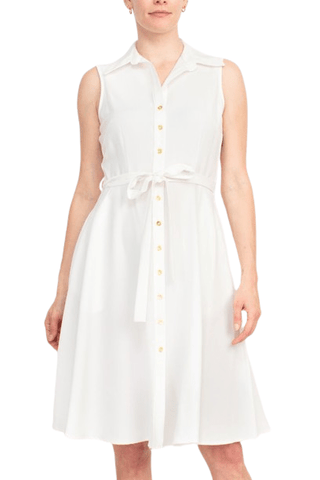 Sharagano Rayon Sleeveless Button Down Collar Shirt Dress With Pockets - Glamourous Grace
