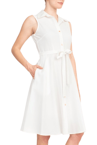 Sharagano Rayon Sleeveless Button Down Collar Shirt Dress With Pockets - Glamourous Grace