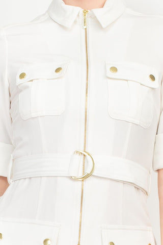 Sharagano Collared Short Sleeve Zipper Front Belted Solid Rayon Dress - Glamourous Grace