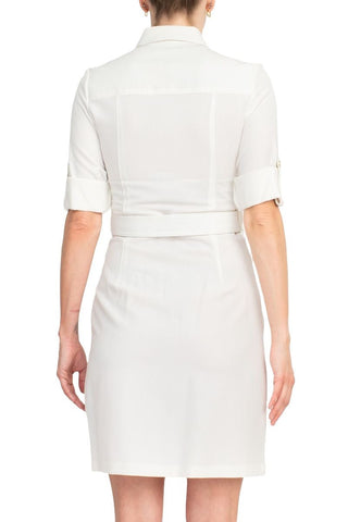 Sharagano Collared Short Sleeve Zipper Front Belted Solid Rayon Dress - Glamourous Grace