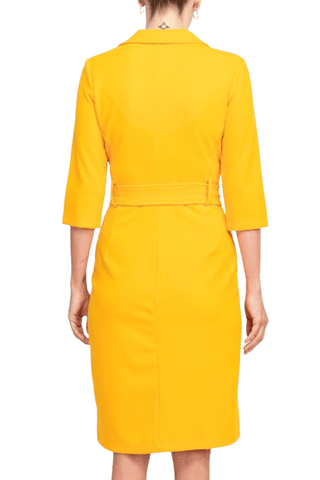Sharagano Notched Collar 3/4 Sleeve Solid Belted Stretch Crepe Dress - Glamourous Grace
