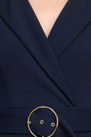 Sharagano Notched Collar 3/4 Sleeve Solid Belted Stretch Crepe Dress - Glamourous Grace