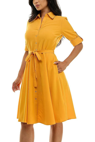 Sharagano Collared Short Tie Waist Solid Scuba Crepe Dress - Glamourous Grace