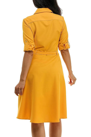 Sharagano Collared Short Tie Waist Solid Scuba Crepe Dress - Glamourous Grace