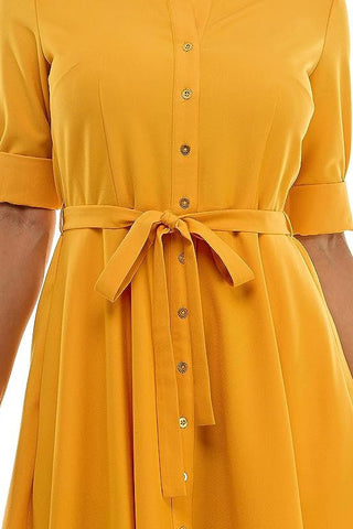 Sharagano Collared Short Tie Waist Solid Scuba Crepe Dress - Glamourous Grace