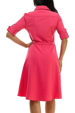 Sharagano Collared Short Tie Waist Solid Scuba Crepe Dress - Glamourous Grace