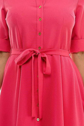 Sharagano Collared Short Tie Waist Solid Scuba Crepe Dress - Glamourous Grace