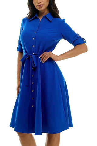 Sharagano Collared Short Tie Waist Solid Scuba Crepe Dress - Glamourous Grace