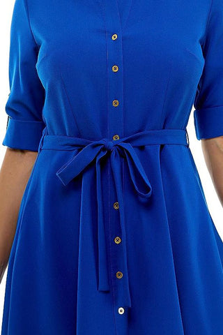 Sharagano Collared Short Tie Waist Solid Scuba Crepe Dress - Glamourous Grace