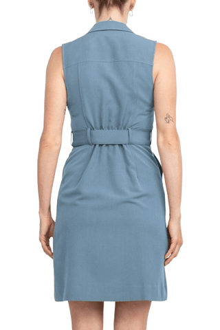 Sharagano Collared Sleeveless Zipper Front Tie Waist Solid Rayon Dress - Glamourous Grace