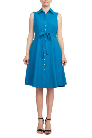 Sharagano Rayon Sleeveless Button Down Collar Shirt Dress With Pockets - Glamourous Grace