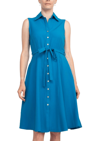 Sharagano Rayon Sleeveless Button Down Collar Shirt Dress With Pockets - Glamourous Grace