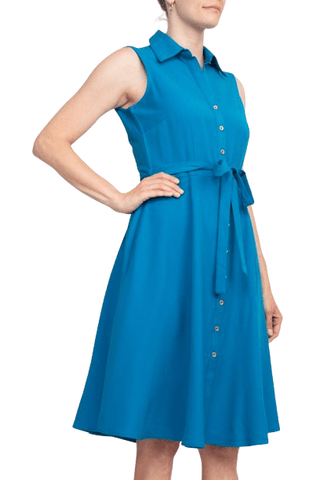 Sharagano Rayon Sleeveless Button Down Collar Shirt Dress With Pockets - Glamourous Grace