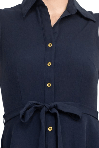 Sharagano Rayon Sleeveless Button Down Collar Shirt Dress With Pockets - Glamourous Grace