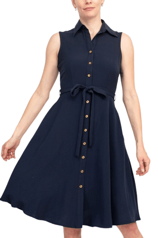 Sharagano Rayon Sleeveless Button Down Collar Shirt Dress With Pockets - Glamourous Grace