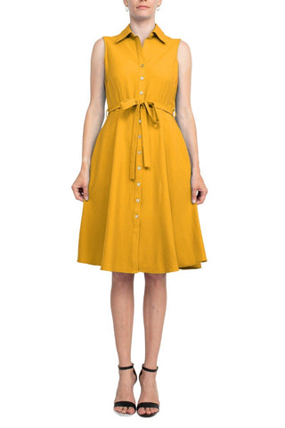 Sharagano Rayon Sleeveless Button Down Collar Shirt Dress With Pockets - Glamourous Grace