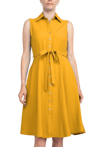Sharagano Rayon Sleeveless Button Down Collar Shirt Dress With Pockets - Glamourous Grace