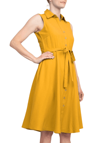 Sharagano Rayon Sleeveless Button Down Collar Shirt Dress With Pockets - Glamourous Grace