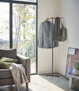 Corner Leaning Coat Hanger (63" H)  - Steel + Wood - By Baano
