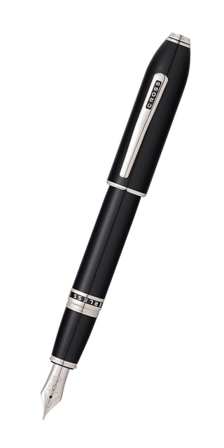 Peerless™ Obsidian Black Lacquer with Platinum Plated Appointments and Rhodium Plated 18KT Solid Gold Medium Nib Fountain Pen - By Baano