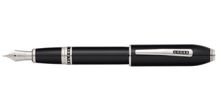 Peerless™ Obsidian Black Lacquer with Platinum Plated Appointments and Rhodium Plated 18KT Solid Gold Medium Nib Fountain Pen - By Baano